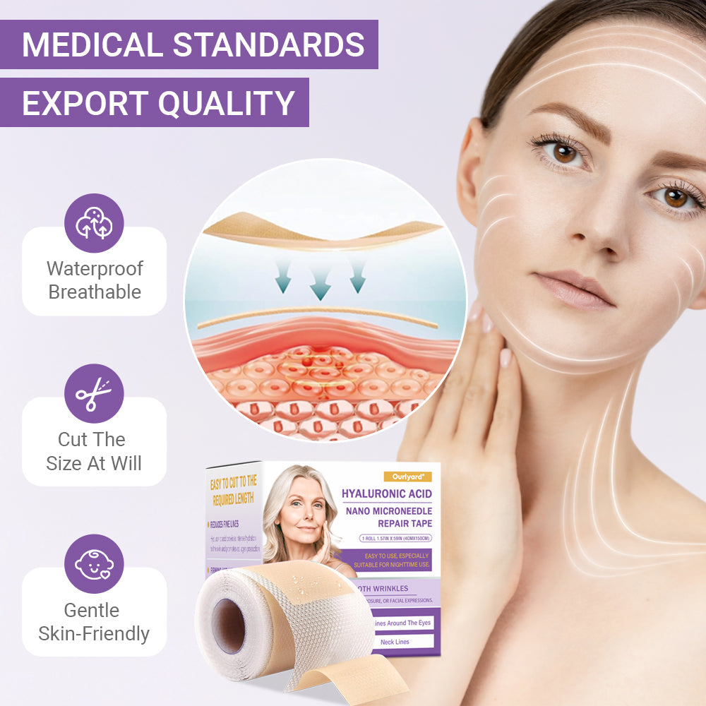 ✅Official Store | Ourlyard® Hyaluronic Acid Nano Microneedle Repair Tape ❤️(Repairs wrinkles, fine lines, skin laxity, etc., suitable for multiple areas such as the face, hands, abdomen, legs – 1.6 inch x 59 inch roll)